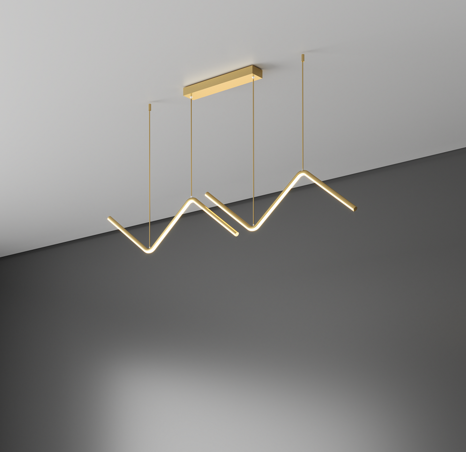 LED Double Linear Wave Aluminum Dinning Room Pendant Lamp Gold Color MT-LD267-GD