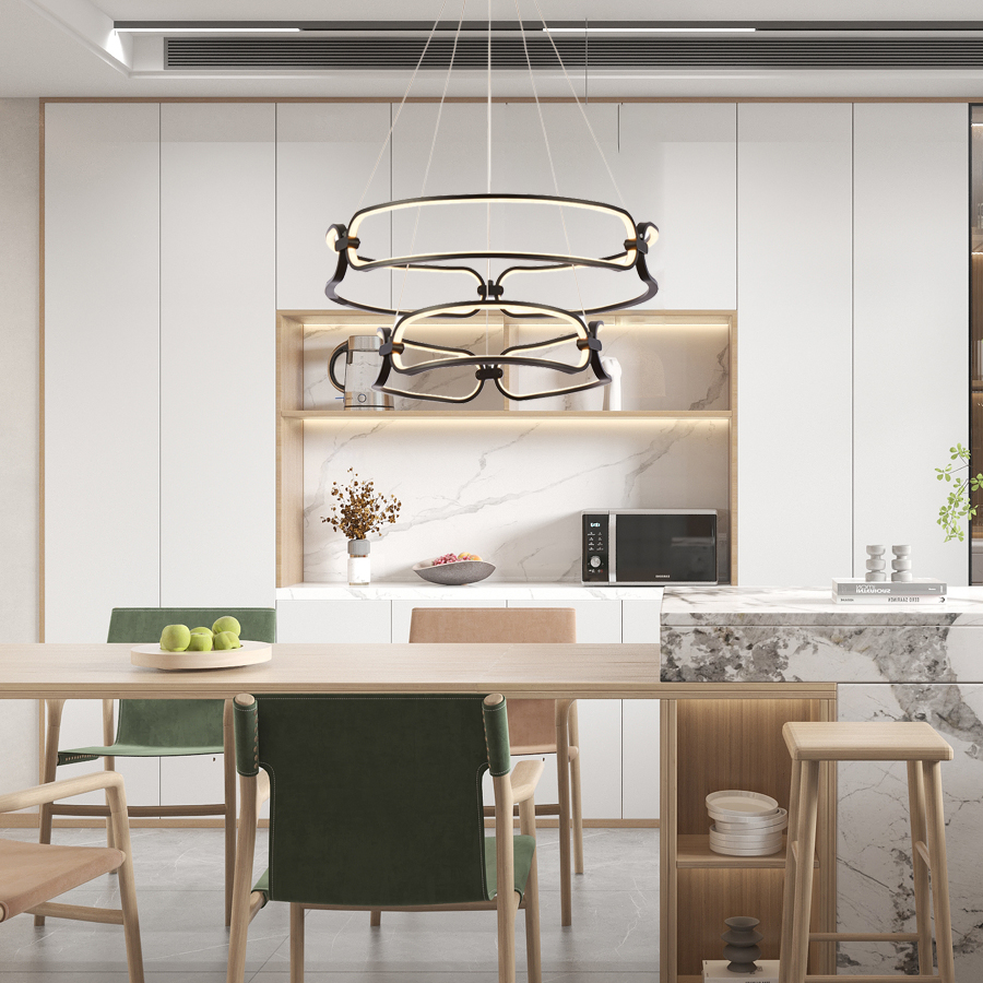 LED Artistic Lamp Aluminum Pendant Light Two Tiers Round Shape MT-LD22010-2BK