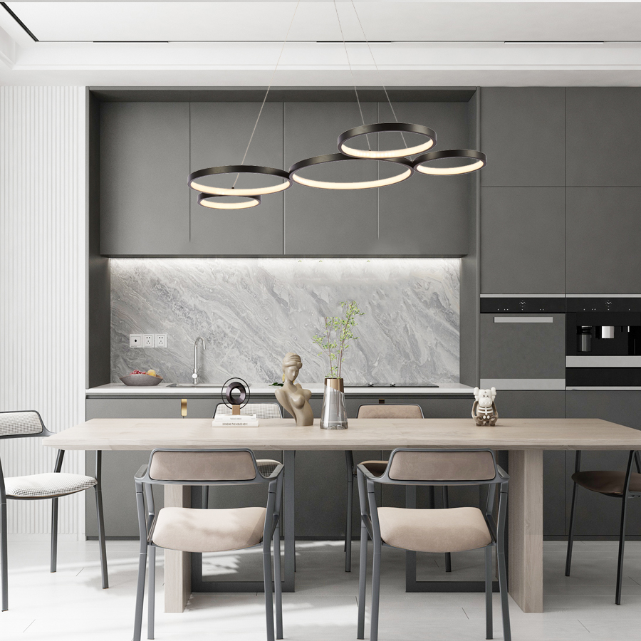 Circle Rings LED Aluminum Pendant Light Chandelier MT-LD2201BK