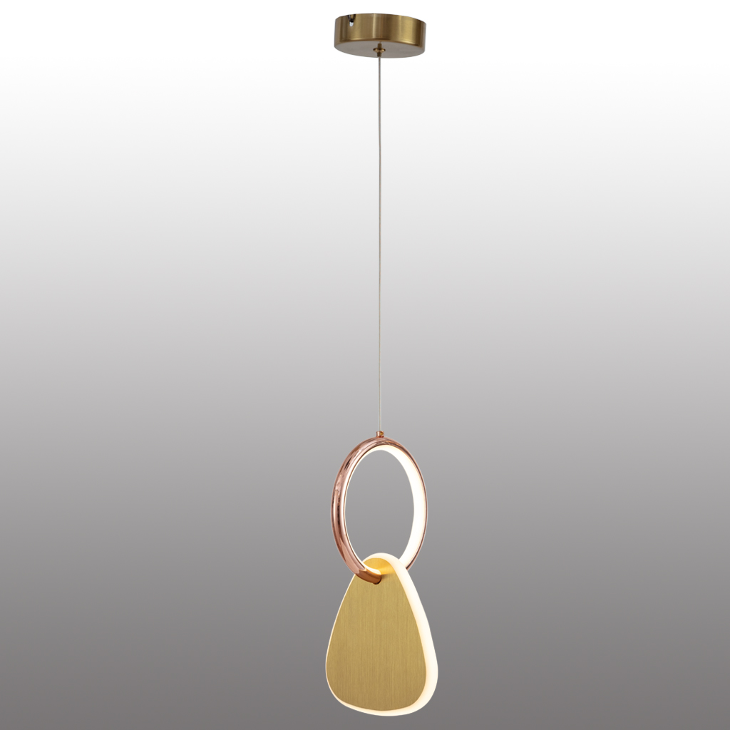 Modern LED Aluminum Double Rings Pendant Light Bedside Pendant Lamp Bronze Color Finished 3000K