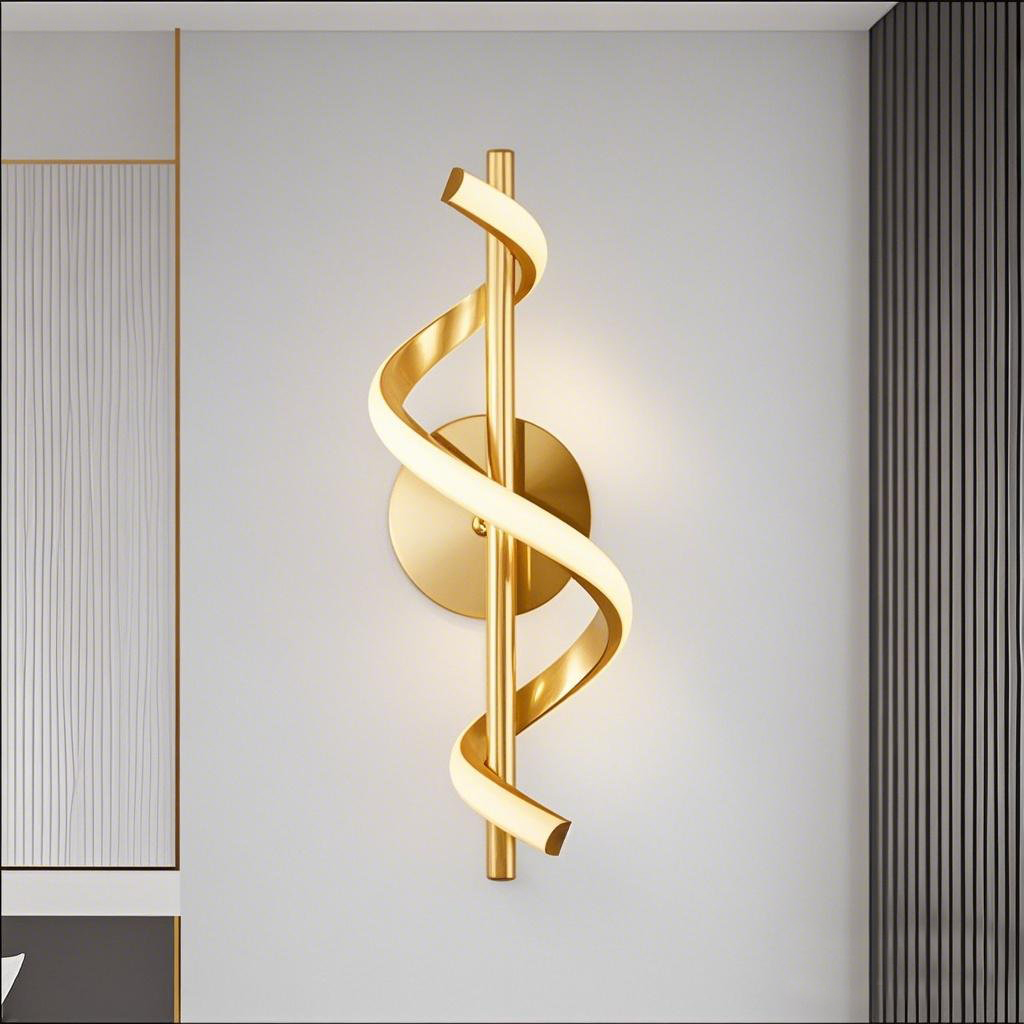 Modern Artistic LED S-Shaped & Spiral Aluminum Wall Light Bedside Wall Lamp Gold Color