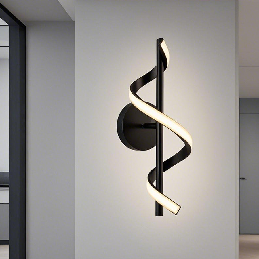 Modern Artistic LED S-Shaped & Spiral Aluminum Wall Light Bedside Wall Lamp Black Color