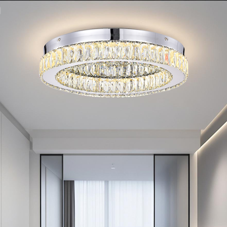 Modern LED Ceiling Lamp Crystal Accents Round Bright Light For Indoor Decor