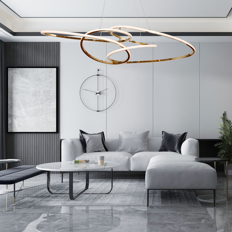 Horizontal Stainless Steel Gold Color Pendant Light Chandelier Large Design