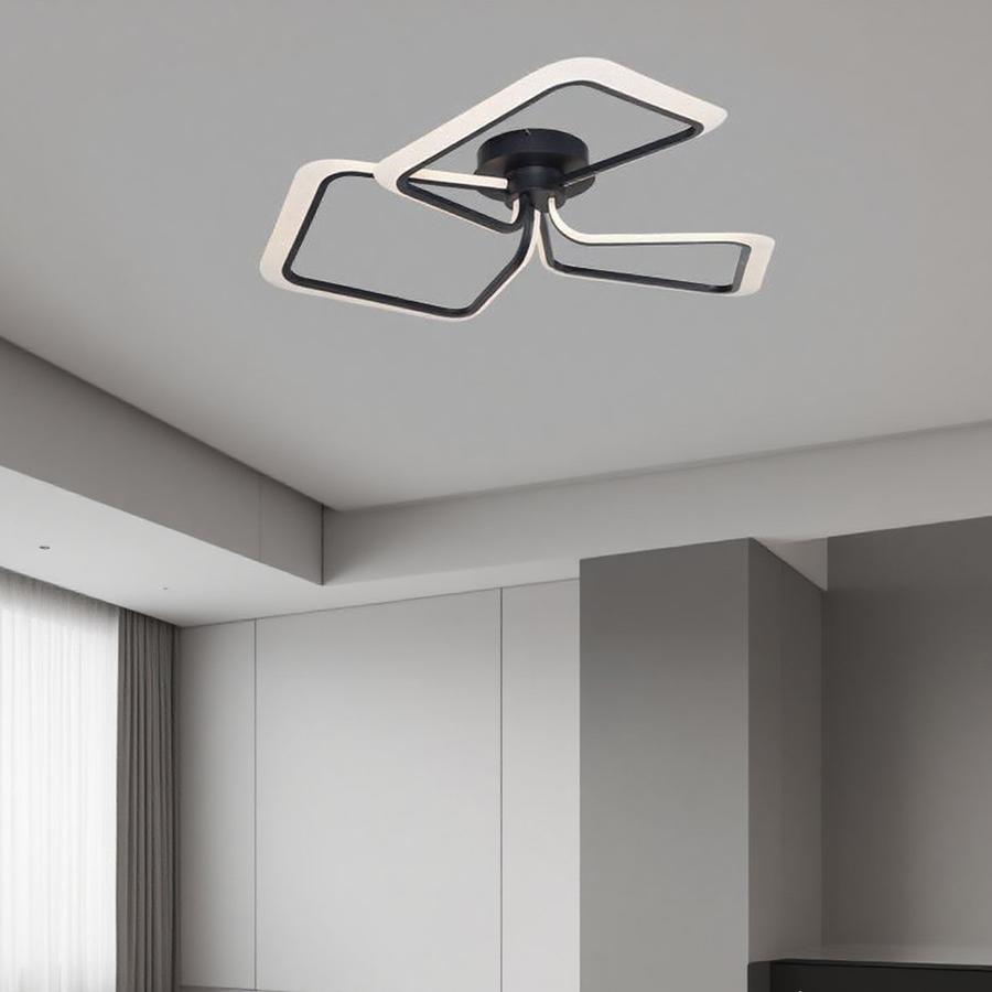 Artistic Design Square Combination LED Ceiling Lamp Three Heads Black Color 3000K
