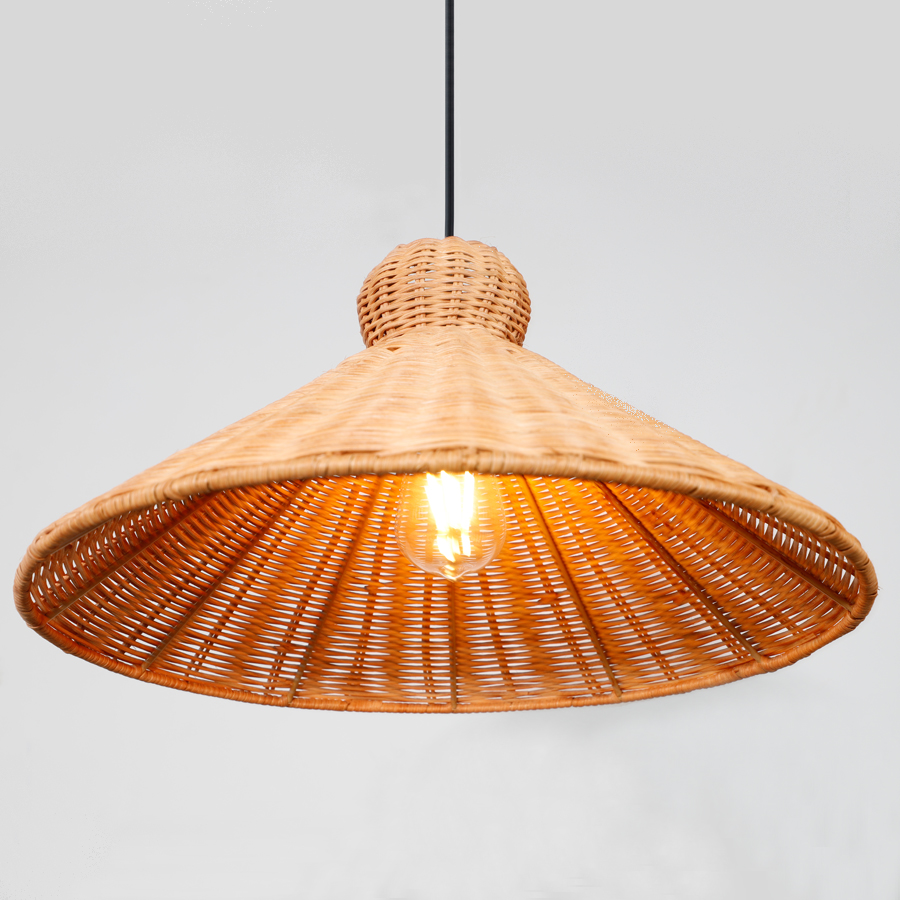 Handwoven Rattan Horn- Shaped Pendant Light Vintage Rustic Decor
