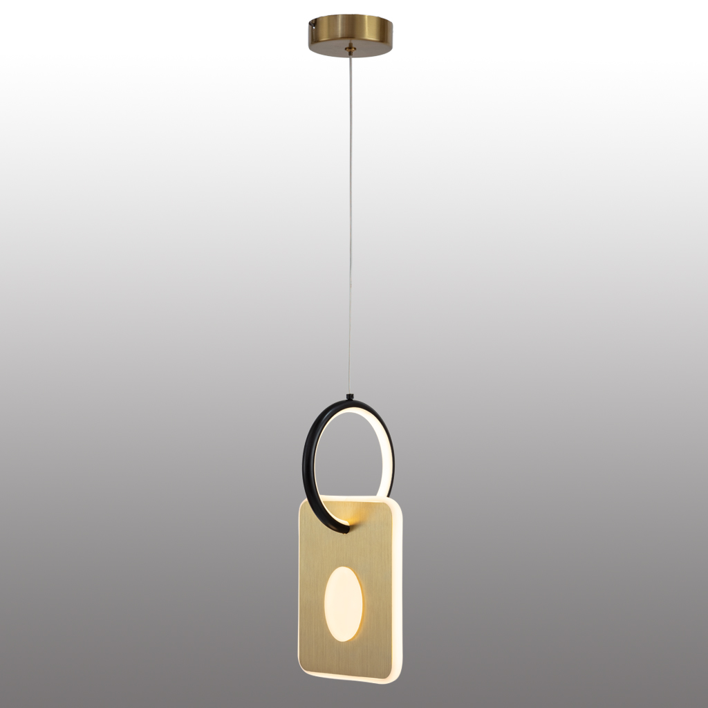 Modern LED Aluminum Ring Square Pendant Light Bedside Pendant Lamp Bronze Color 3000K