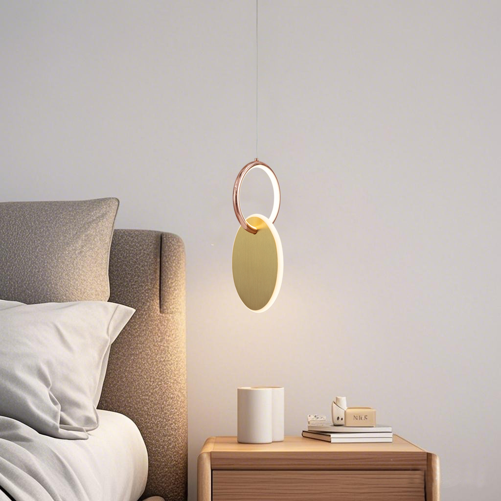Modern LED Aluminum Double Rings Pendant Light Bedside Pendant Lamp 3000K