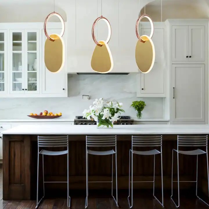 Modern LED Aluminum Double Rings Pendant Light Bedside Pendant Lamp 3000K