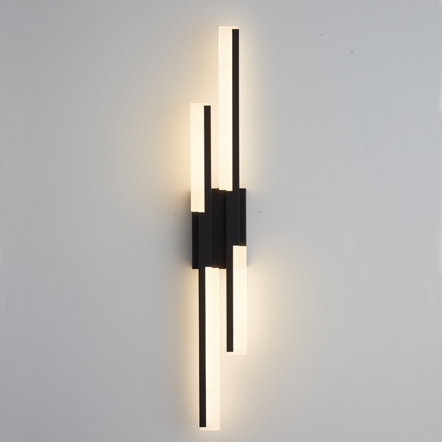 Modern Artistic LED Linear Straight Line Aluminum Acrylic Wall light Double Light Black Color