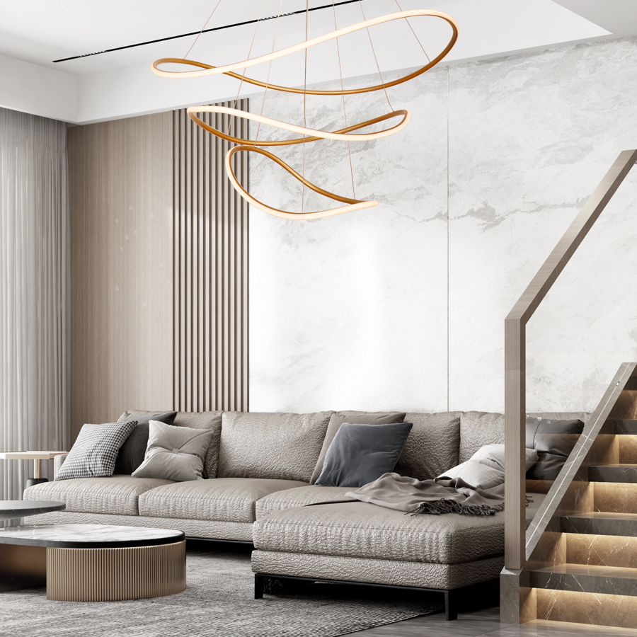 Irregularly Shaped Ring-Shaped LED Aluminum Pendant Light Three Tiers