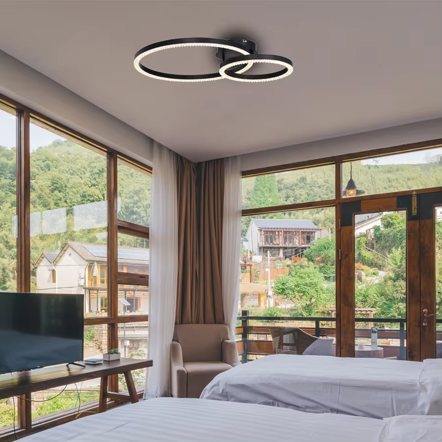Modern Two Rings Ceiling Lighting With Transparent Acrylic