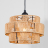Natural Paper Rattan Woven Pendant Light Fixture Circle-Shaped For Indoor Decor