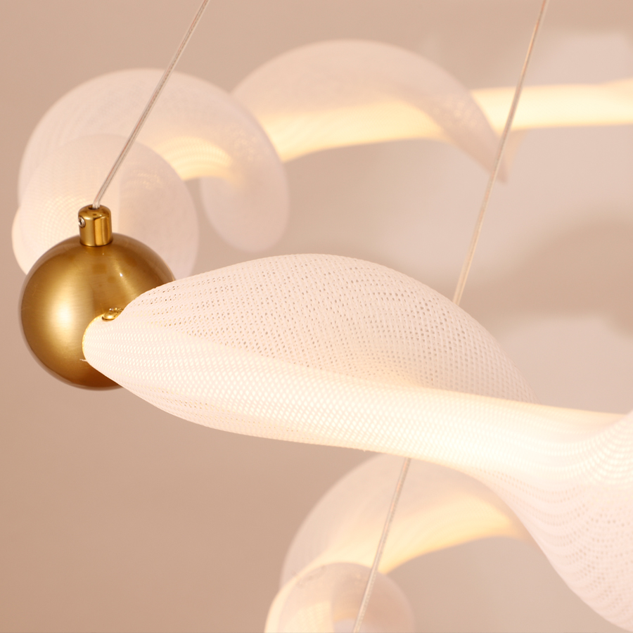 Round Circle Mesh Fabric Silicone LED Pendant Chandelier Two Tiers For Living Room