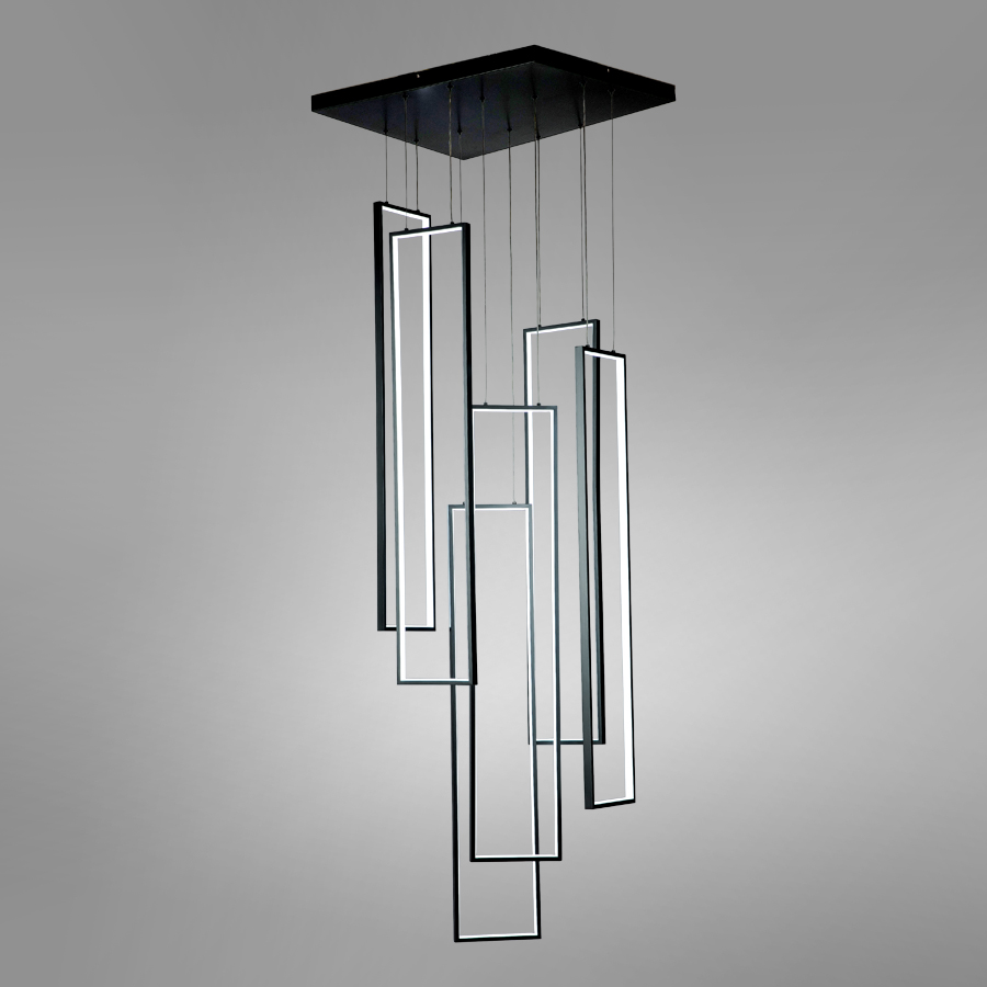 LED Aluminum Pendant Light Big Stair Chandelier Black Color