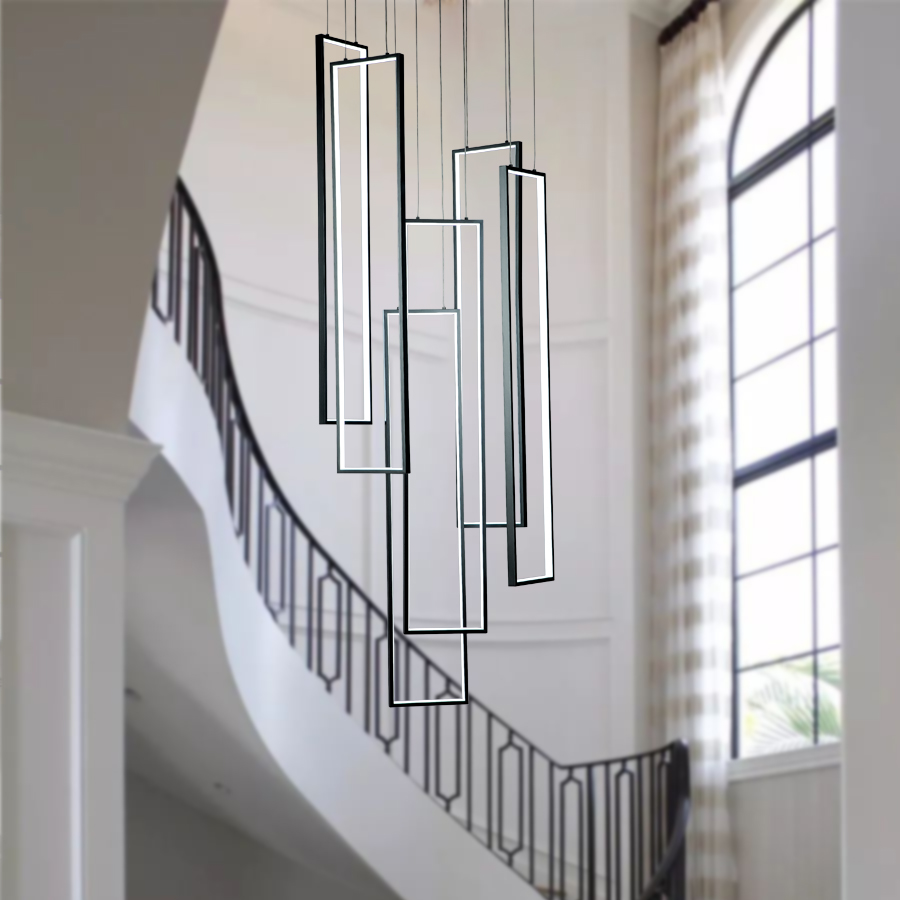 LED Aluminum Pendant Light Big Stair Chandelier Black Color