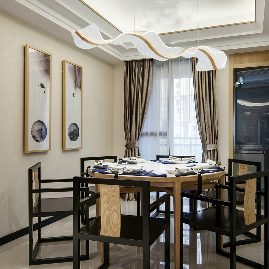 Big LED Wave Aluminum Acrylic Suspended Pendant Light 3000K Chandelier