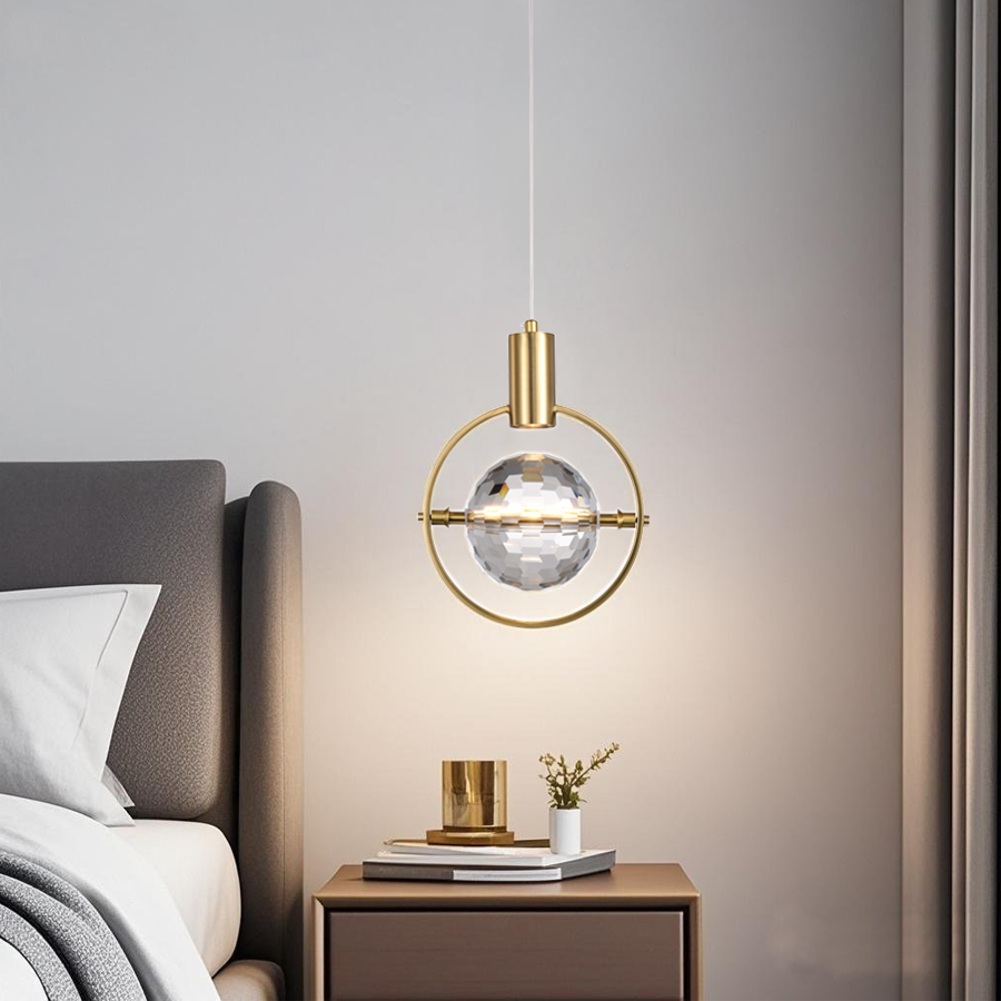 Contemporary Metal and Crystal Mini Pendant Light for Bedroom