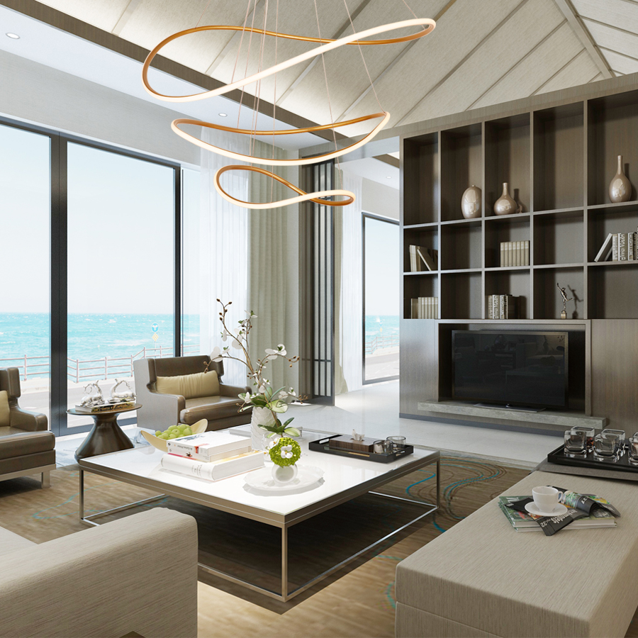 Irregularly Shaped Ring-Shaped LED Aluminum Pendant Light Three Tiers