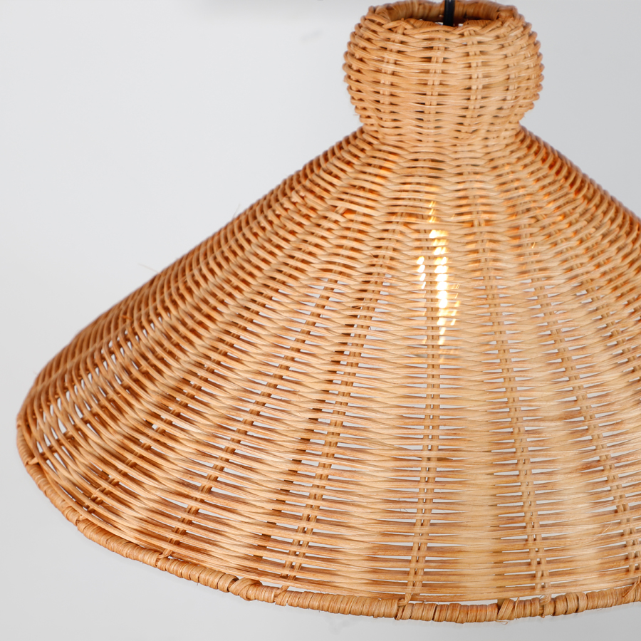 Handwoven Rattan Horn- Shaped Pendant Light Vintage Rustic Decor