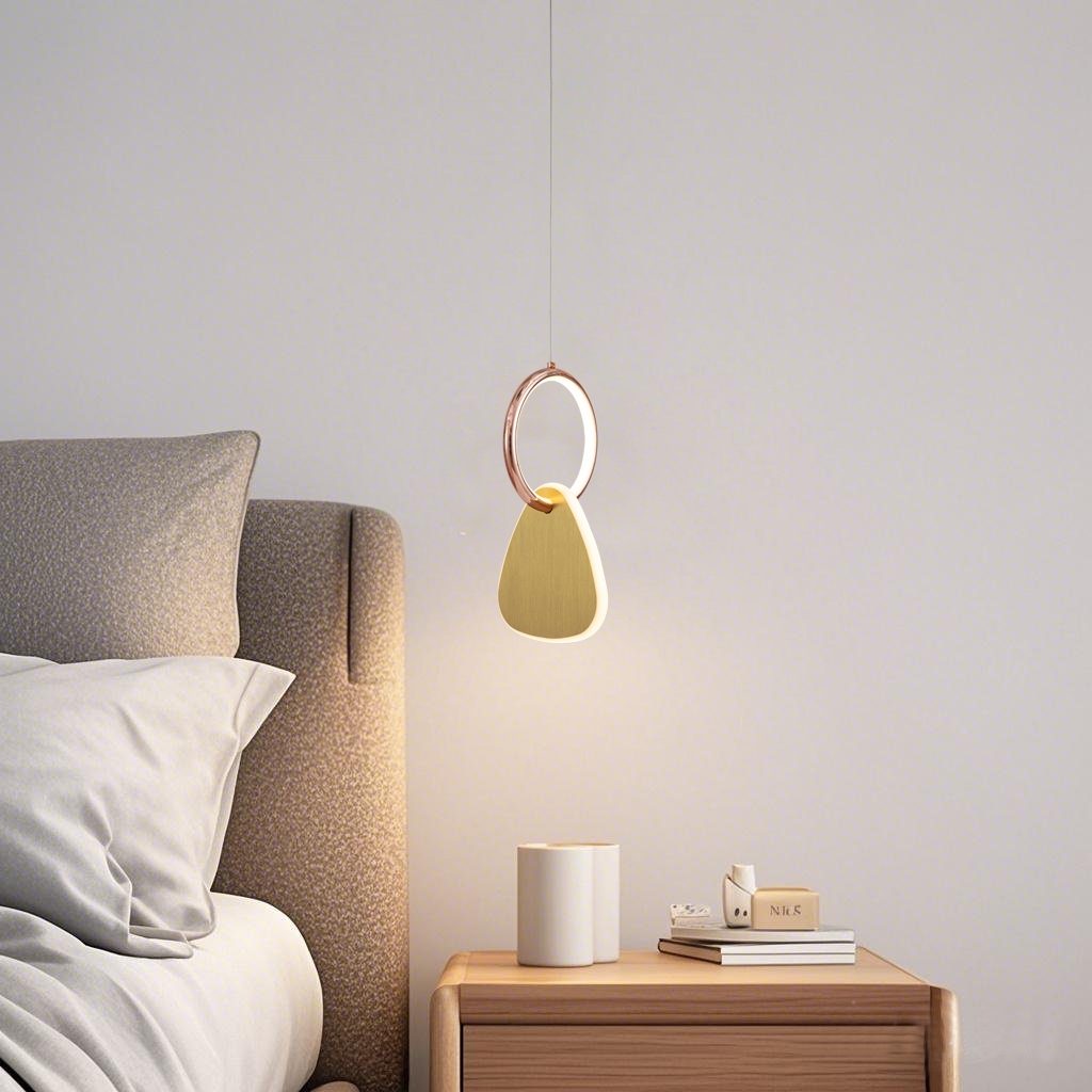 Modern LED Aluminum Double Rings Pendant Light Bedside Pendant Lamp Bronze Color Finished 3000K