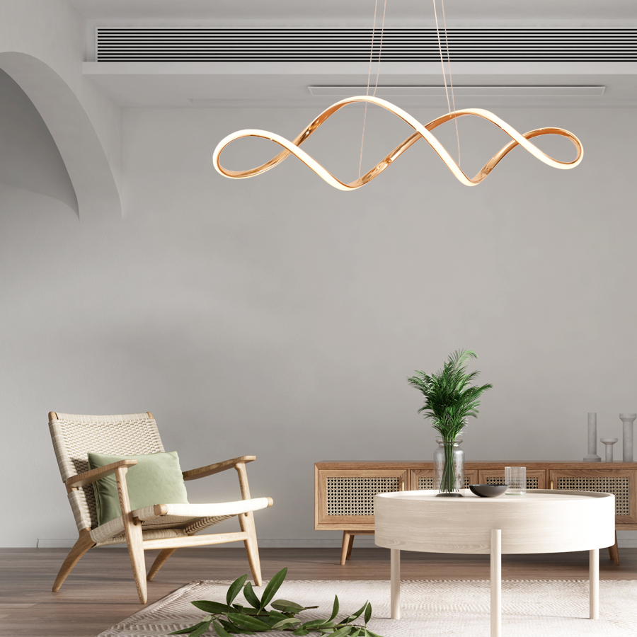 Horizontal Wave-Shaped Curve Design Plated Gold Aluminum Pendant Light