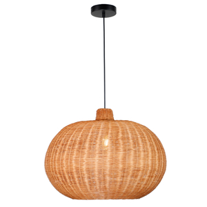 Rustic Countryside Style Handwoven Caged-Shaped Natural Plant Fibers Pendant Light With E27 Socket Fixture