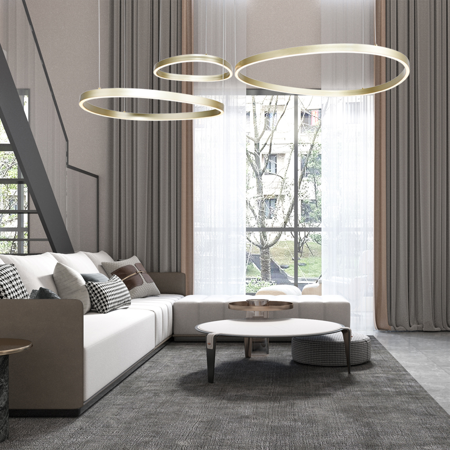 Geometric Aluminum LED Chandelier Three Layers Multi-Temperature Pendant Light