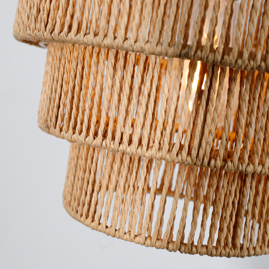 Natural Paper Rattan Woven Pendant Light Fixture Multi-Layered Circular Shape For Indoor Decor