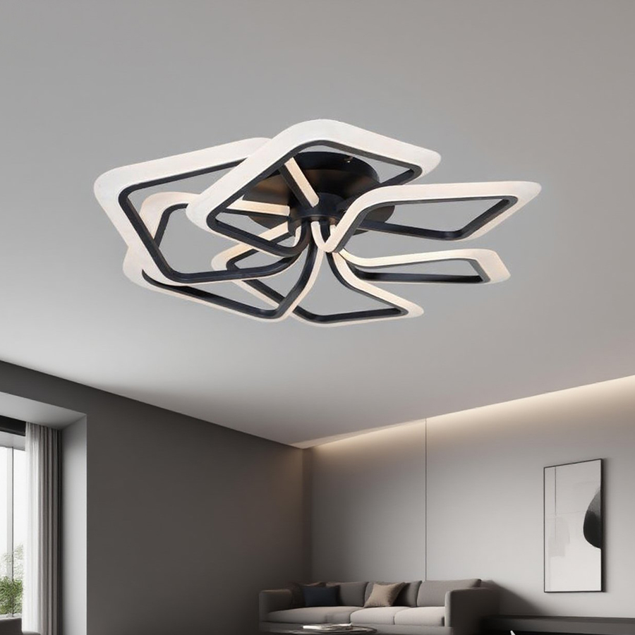 Artistic Design Square Combination LED Ceiling Lamp Six Heads Black Color 3000K