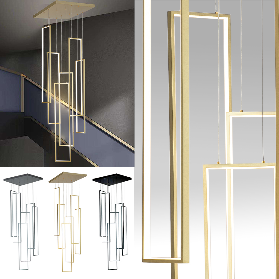 LED Aluminum Pendant Light Big Stair Chandelier Black Color