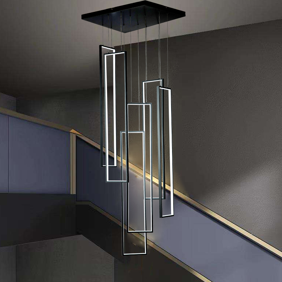 LED Aluminum Pendant Light Big Stair Chandelier Black Color