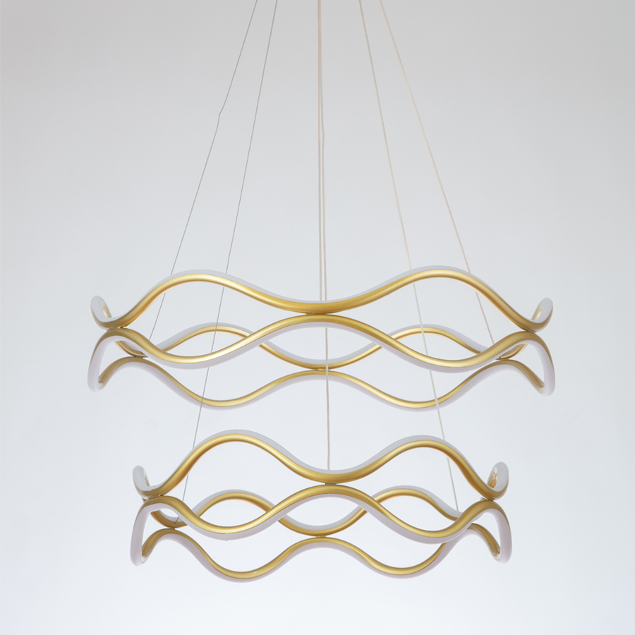Aluminum Wave shaped LED Pendant Light Two Tiers Gold Color