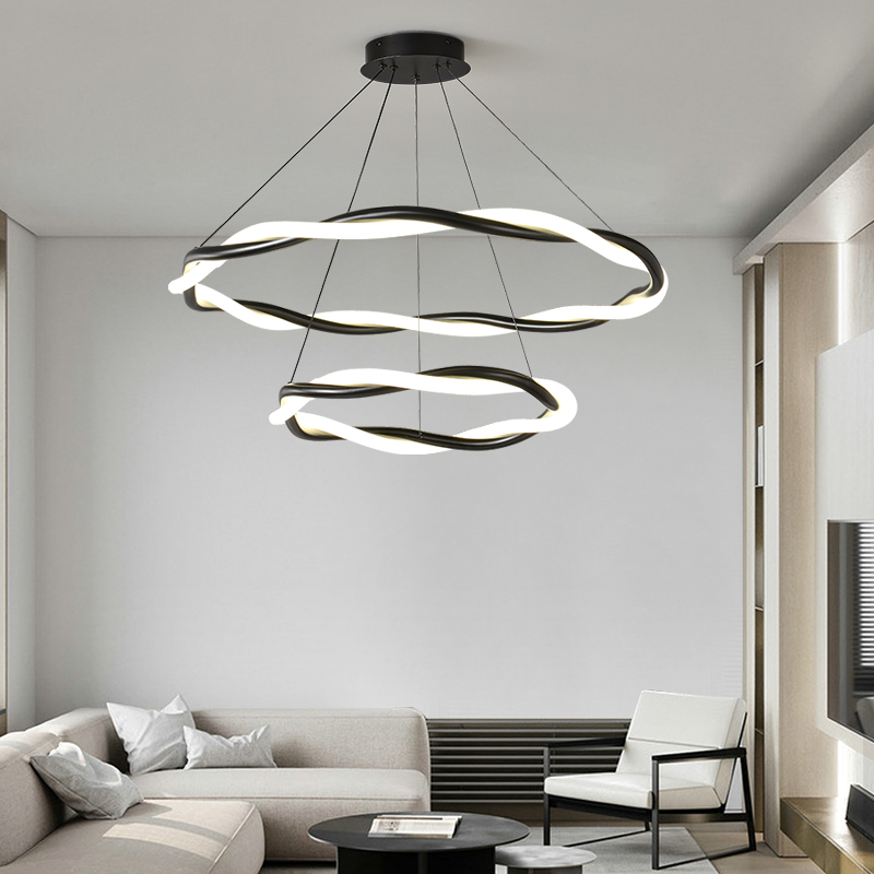 Modern LED Metal Silicone Twist Braided Pendant Light Two Tiers For Indoor Decor