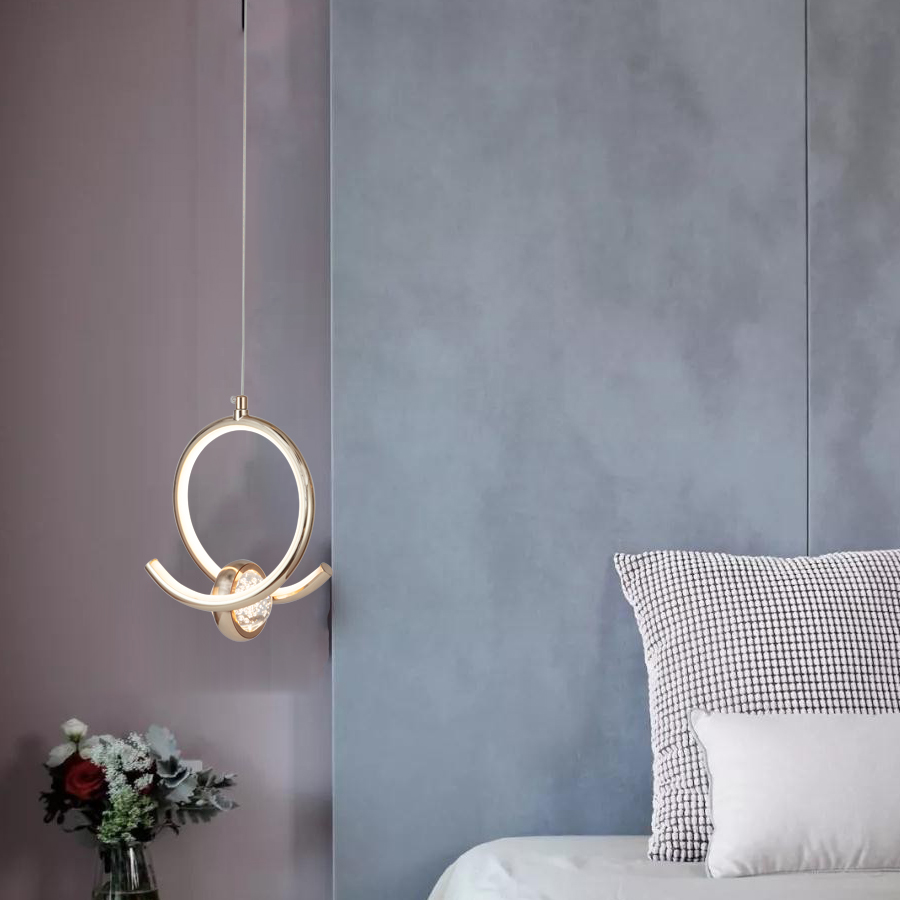 Modern CreativeLED Aluminum Cricle Crystal Ball Pendant Light Bedside Pendant Lamp
